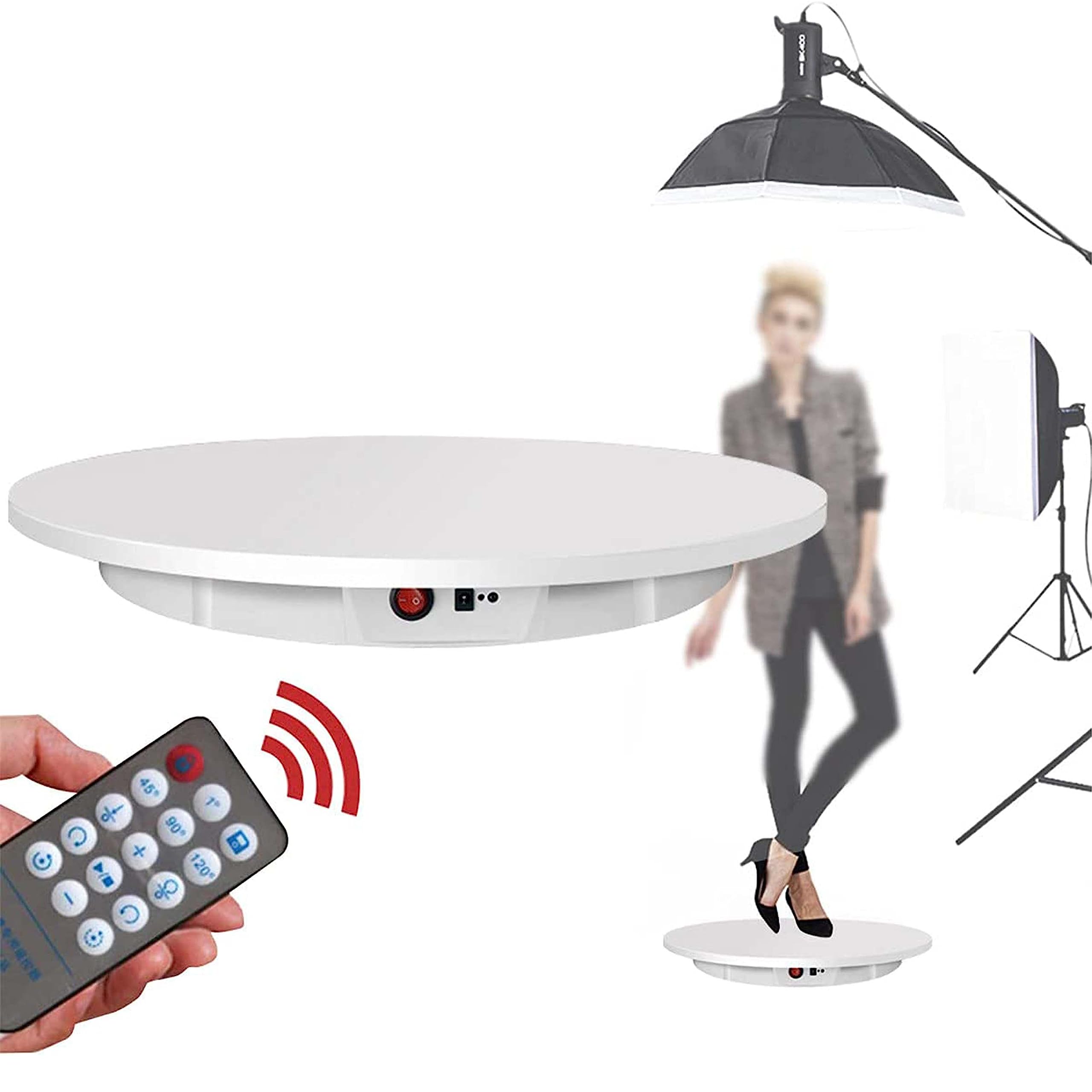 Elektro-Drehfuß, Elektrisch Drehteller für Fotografie, 360-Grad-Drehteller Automatischer Elektrische Drehplatte/Rotierender Teller mit Fernbedienung, 60cm/42cm, 150kg Belasten,White-60CM
