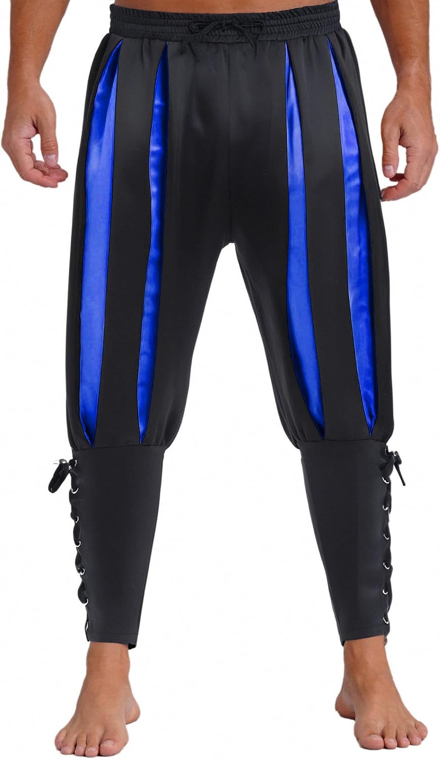 Mens Pirate Pants Medieval Viking Costume Renaissance Lace-up Ankle Banded Trousers Cosplay Outfits