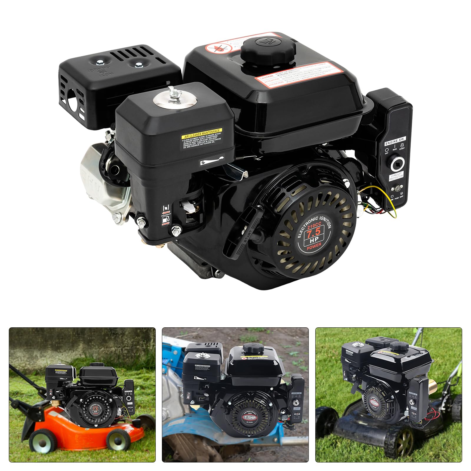 Motor de gasolina eléctrico de 7,5 CV, motor industrial de 4 tiempos, motor de karting de 212 CC con eje de 20 mm de diámetro, motor estacionario, motor de carga pesada 3600 rpm, motor de repuesto