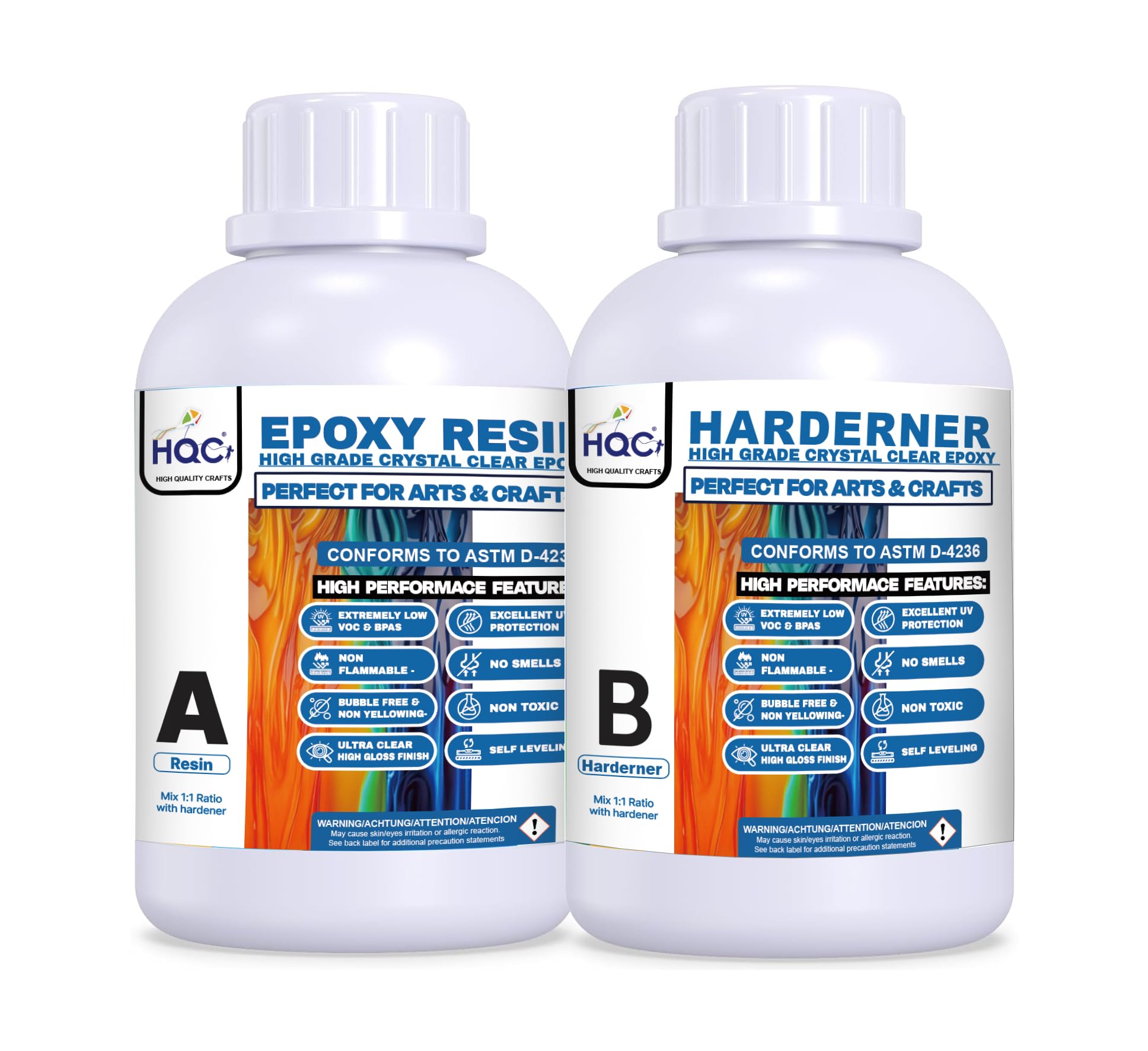 HQC Epoxy Resin Kit | 1L Crystal Clear Epoxy Resin Kit with Hardener for DIY Art | Mold Casting, Wood, Jewelry Making, Coasters, Table Top | Countertop Coating - Food Safe, Heat and UV Resistant (1L)