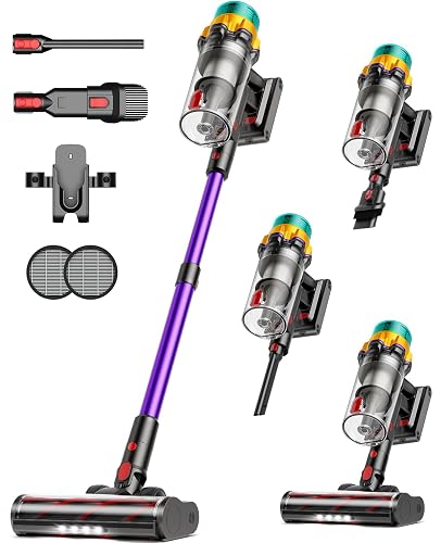 UOTKD Cordless Vacuum Cleaner, 650W 60KPA 70Mins XL Dust Cup Stick Vacuum with Self-Standing and LED Screen