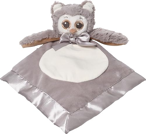 Bearington Baby Lil' Owlie Snuggler, manta de seguridad de peluche de búho gris de 15 pulgadas para bebés