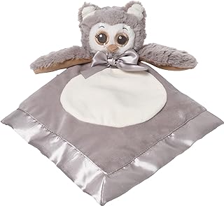 Bearington Lil' Owlie Owl Lovey Baby Security Blanket - 15" Gray Plush Stuffed Animal Blanket with Satin Trim - Soft Owl Lovey for Baby Girl and Boy - Snuggly Girl Gift for Babies