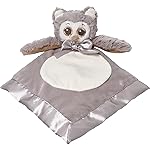 Bearington Lil\' Owlie Owl Lovey Baby Security Blanket - 15 Gray Plush Stuffed Animal Blanket with Satin Trim - Soft Owl Lovey for Baby Girl and Boy - Snuggly Girl Gift for Infants and Newborns