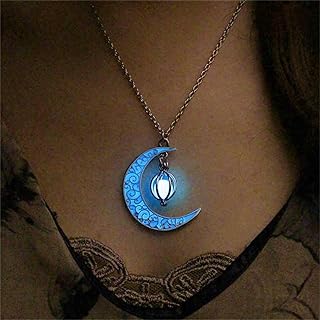 Luminous Moon Necklace Stone Pendant Necklace Fluorescent Necklace Glow in The Dark Accessories for Women Teens Girls