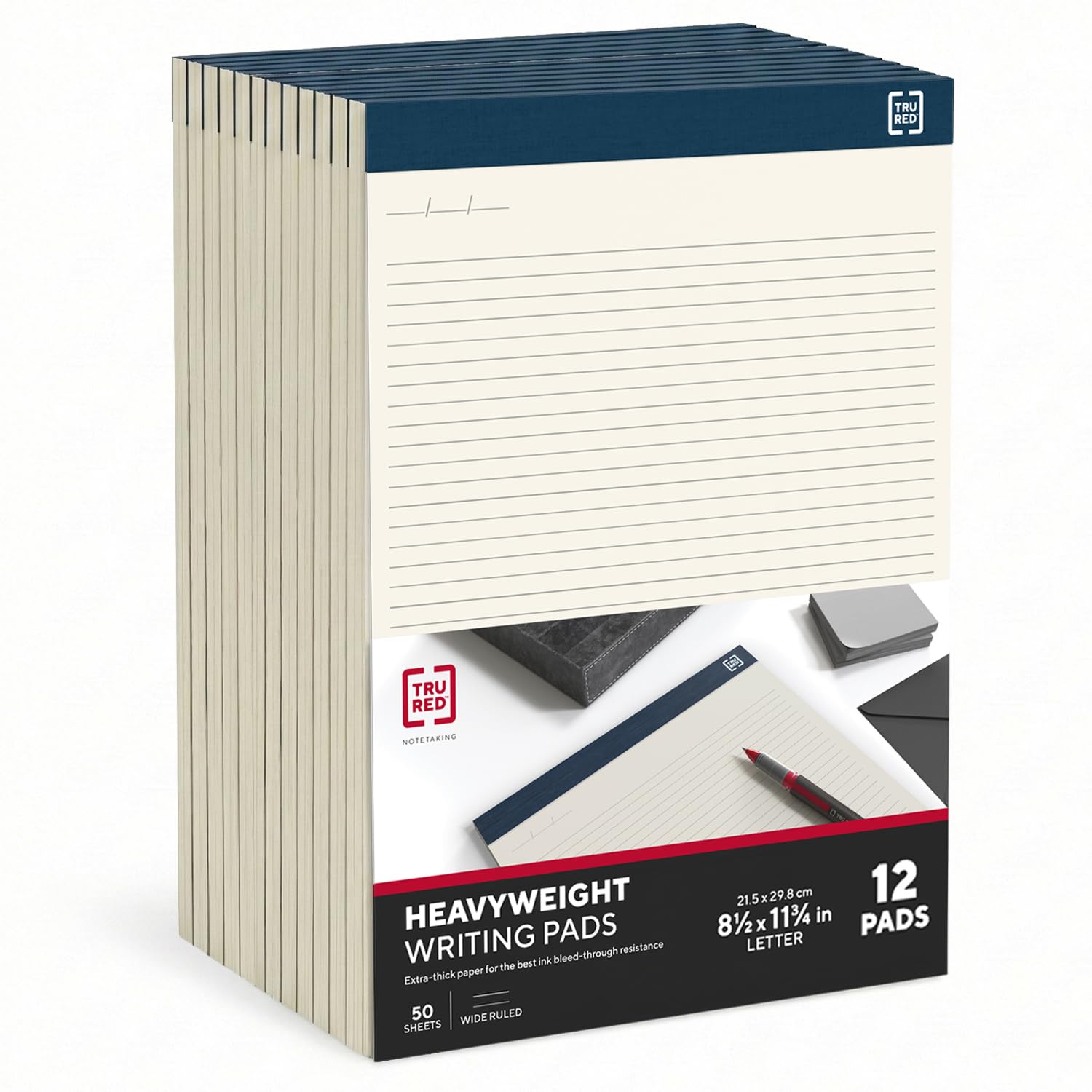 TRU RED Notepads 8 5 x 11 75 Narrow Ruled Ivory Perforated 12 Pack