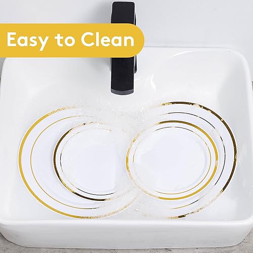 Miniatura 7 de Goodluck 120 platos de plástico dorados, platos dorados desechables resistentes con 60 platos llanos de 10.25 pulgadas y 60 platos de postre de 7.5