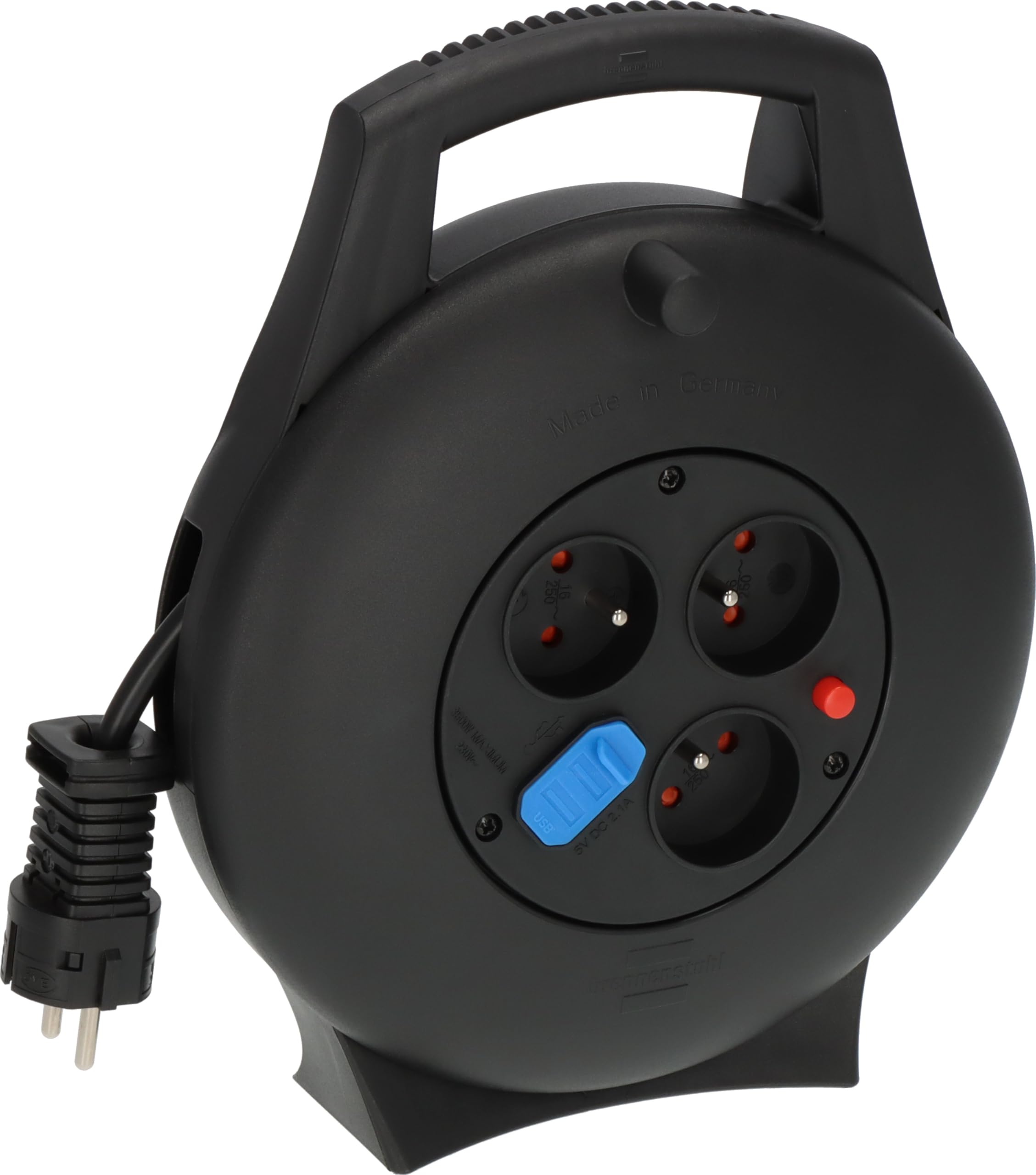 Brennenstuhl Vario Line - Carrete eléctrico de 3 vías con Cable USB (Cable de 10 m, Fabricado en Alemania), Color Negro