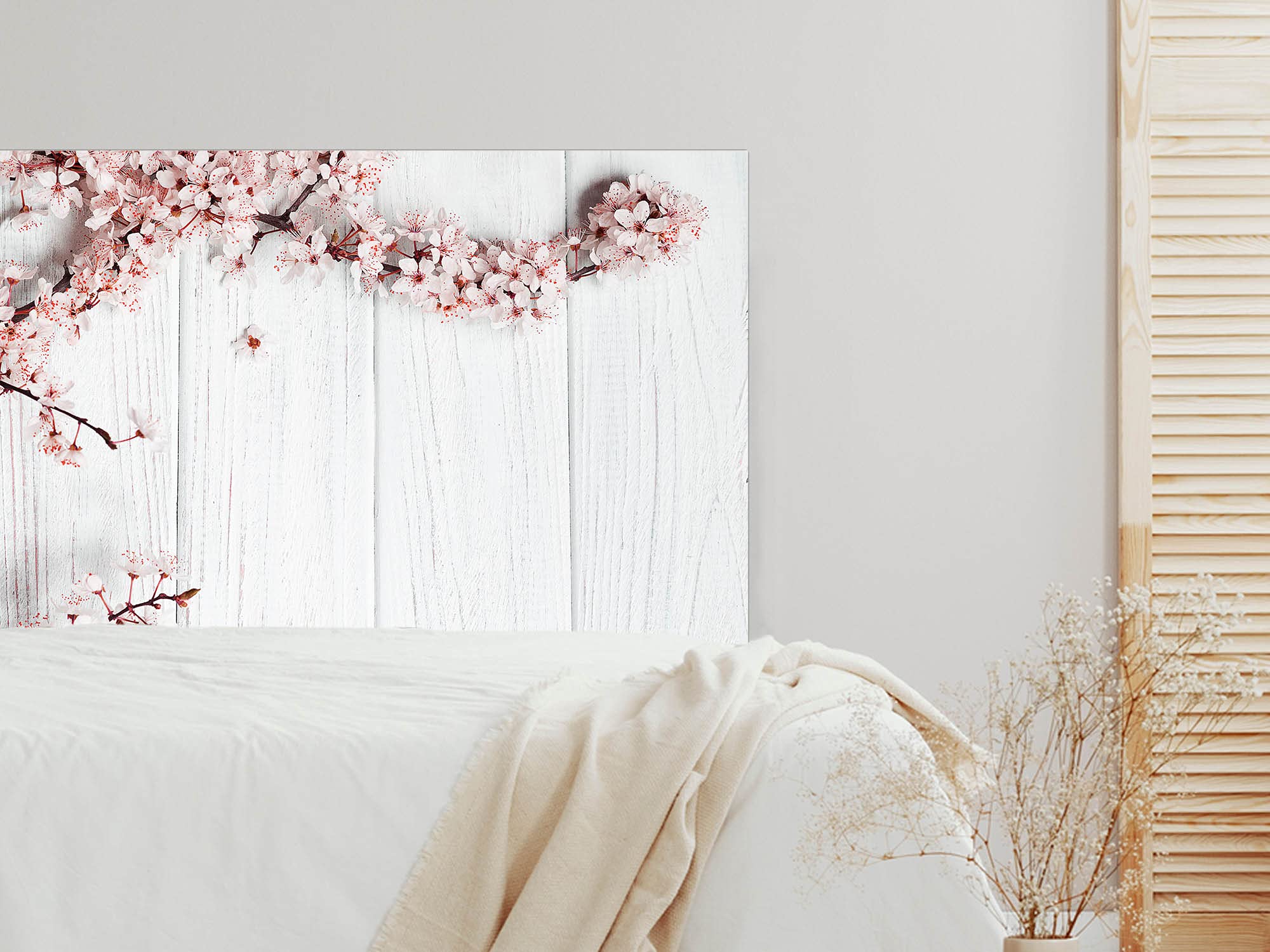 Oedim Cabecero Madera Blanca con Flores, cabecero Decorativo para Camas, decoración para Habitaciones