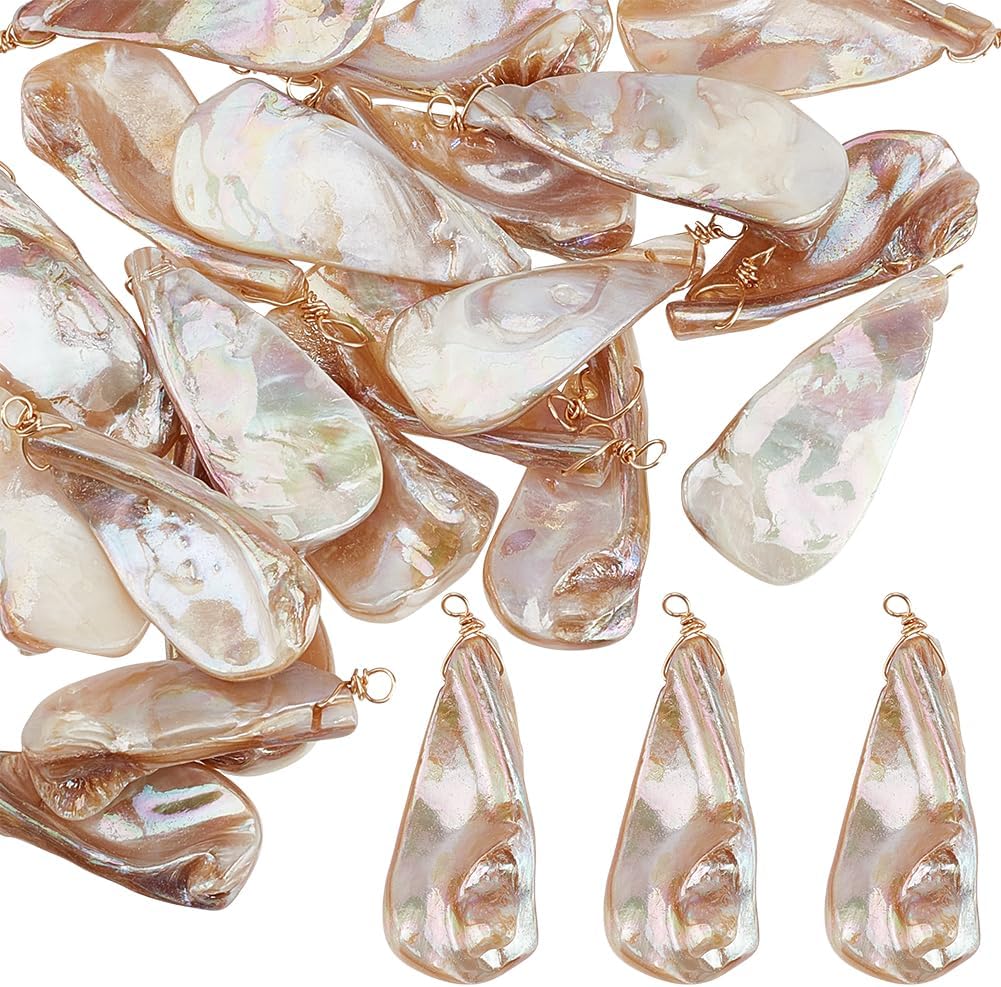 WADORN 20Pcs Natural Shell Charms, Teardrop Freshwater Shell Pendants Electroplated Natural Tiny Seashell Charms with Loops for Jewelry Making Bracelet Necklace Earrings Key Chains DIY Crafts