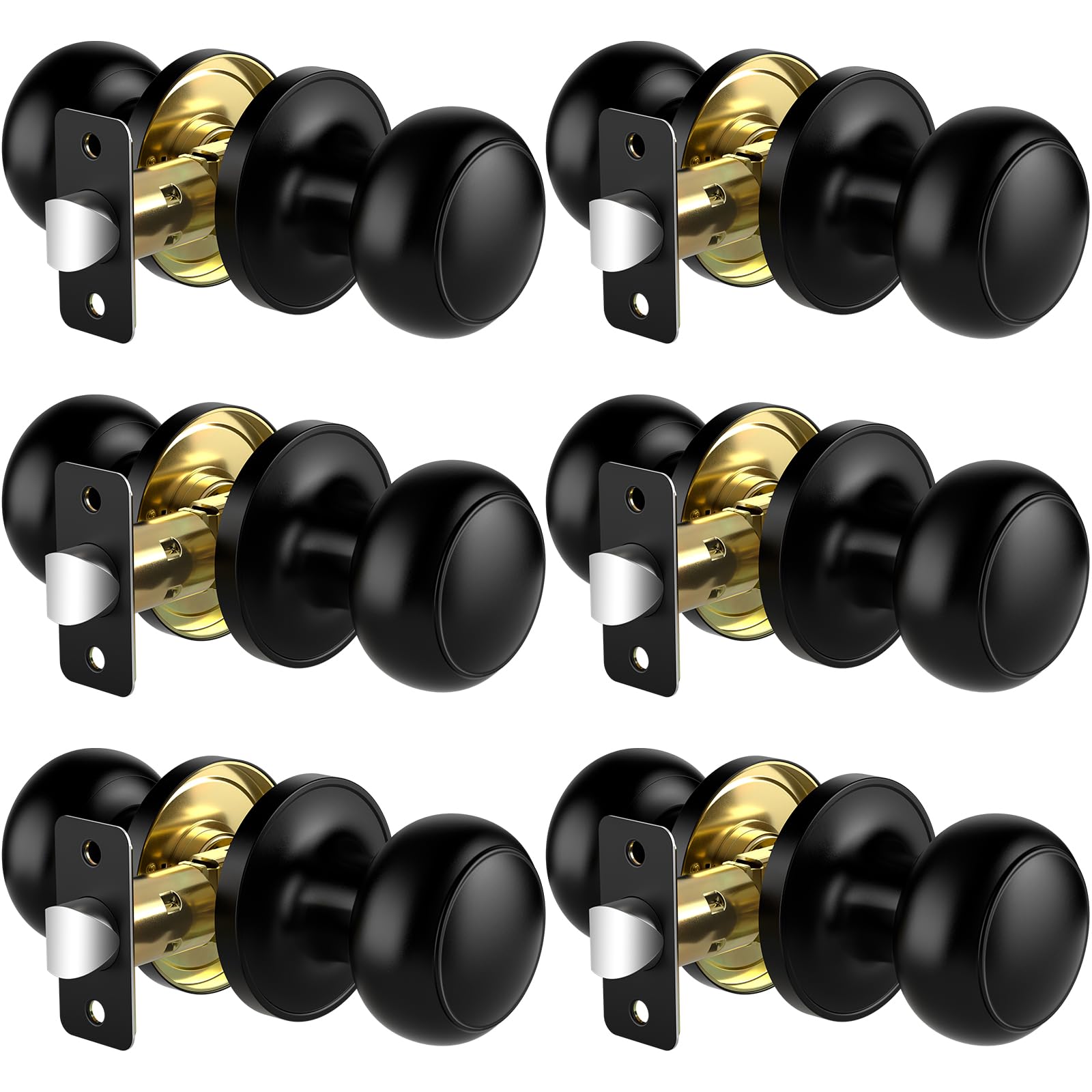 Vesmikit Passage Door Knobs, 6 Pack Matte Black Door Knobs, Hallway Closet Non-Locking Interior Doorknobs, Round Door Handles Keyless Reversible for Left/Right Handed Doors