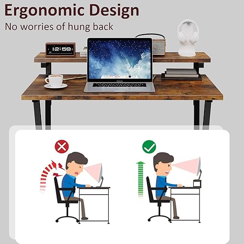 Miniatura 6 de COTUBLR Escritorio pequeño, escritorio de computadora pequeño de 27.5 pulgadas para espacios pequeños, escritorio de computadora con soporte Marrón