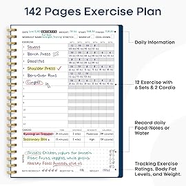 Fitness Workout Journal for Women & Men, A5(5.5 x 8.7) Workout Log Book Planner for Tracking, Progress, and Achieving Your Wellness Goals-Navy Blue