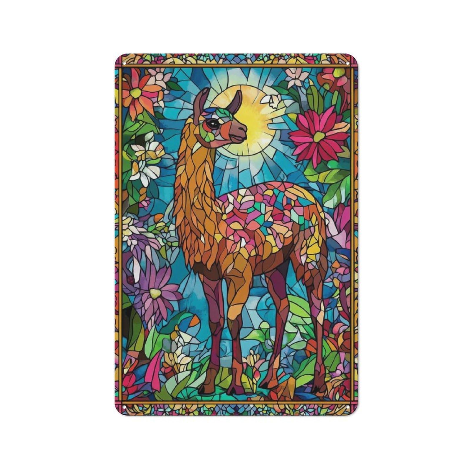 Junmoney Llama In A Garden Metal Wall Sign 30X20cm Featuring For Pub Or Café, For Kitchen, Dining Room And Home Bar Wall Decor