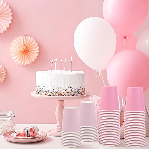 Miniatura 5 de 100 vasos de papel rosa de 9 onzas, vasos de fiesta de color rosa degradado, tazas de café desechables, tazas de café para el día de San Valentín,