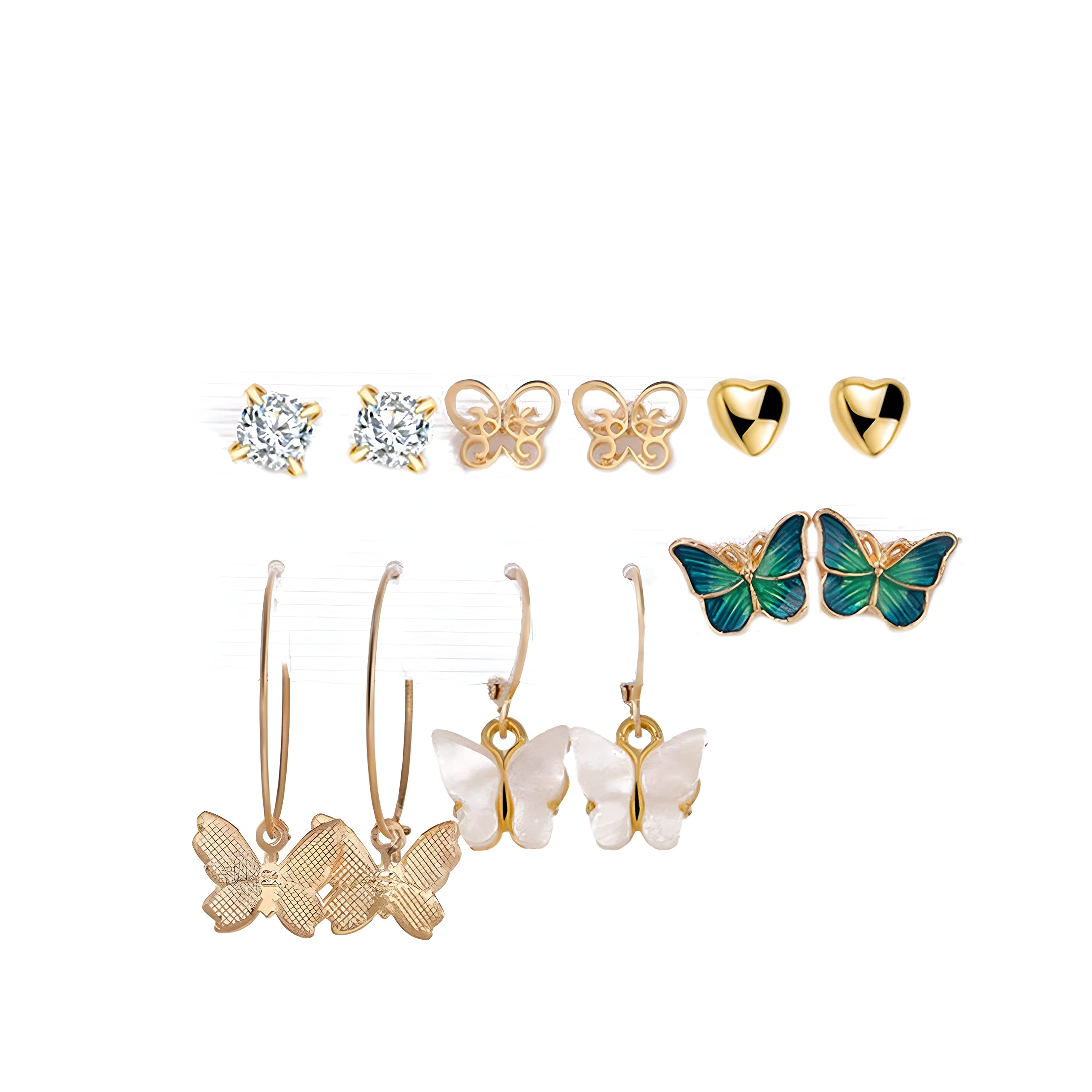 BellaStella Korean Stylish Rhinestone Heart Butterfly Stud Hoop Earrings Set For Women and Girls Fashion Jewelry Collection Pack of 6 Pair (B0B3MGW48K) Amazon Price History, Amazon Price Tracker