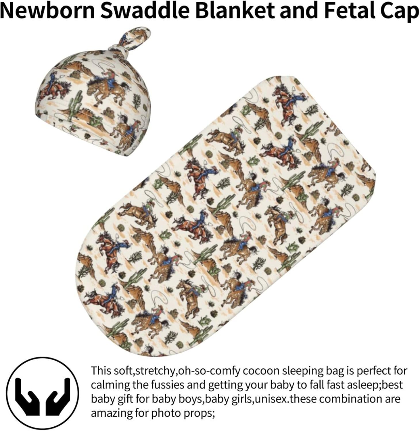 Western Cowboy Cactus Newborn Swaddle Blanket Baby Stuff Baby Swaddling Blanket with Beanie Set Soft Sleeping Sack for Unisex Girls Boys - Image 7