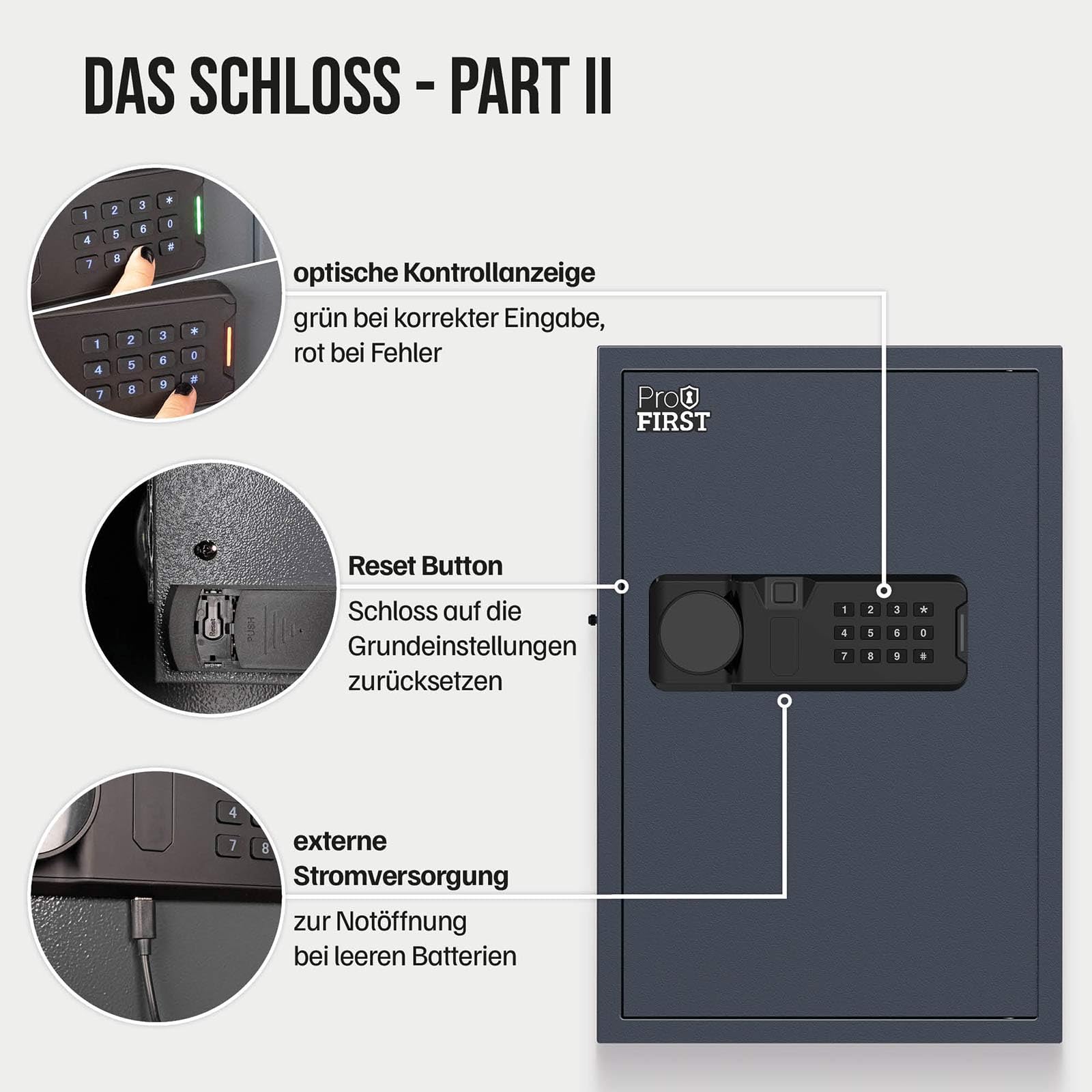 Profirst Schlüsseltresor LockGuard 50 Stahl Elektronikschloss LED Beleuchtung mechanische Notöffnung 5 verstellbare Hakenleisten 50 Haken Einwurfschlitz Innenbeleuchtung inkl. Befestigungsmaterial 50