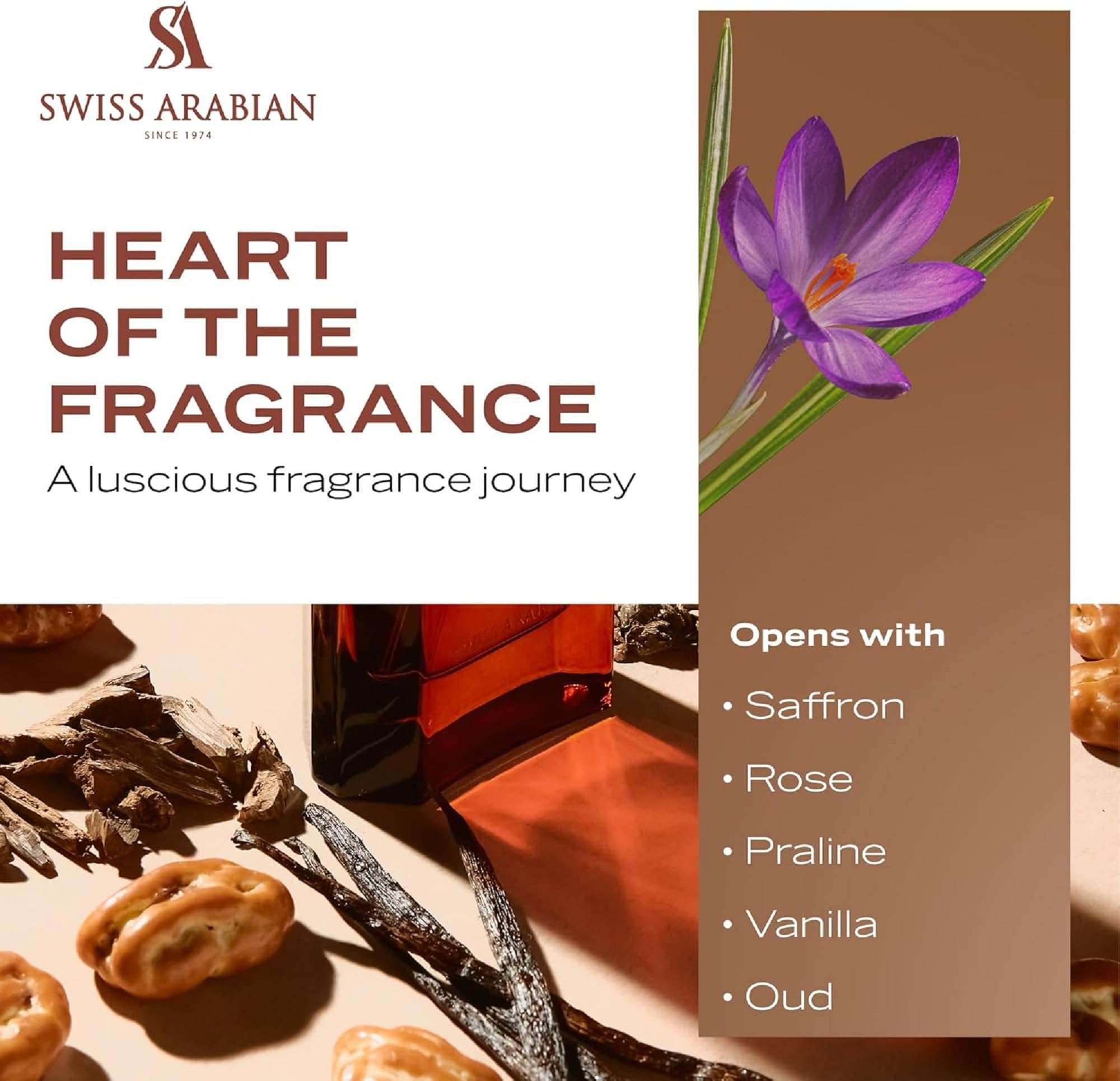 Swiss Arabian Perfumes Oud 07 Eau de Parfum Unisex 50ML - Eine luxuriöse Gourmand-Mischung aus Safran, Rose und süßer Praline - Opulente Duft