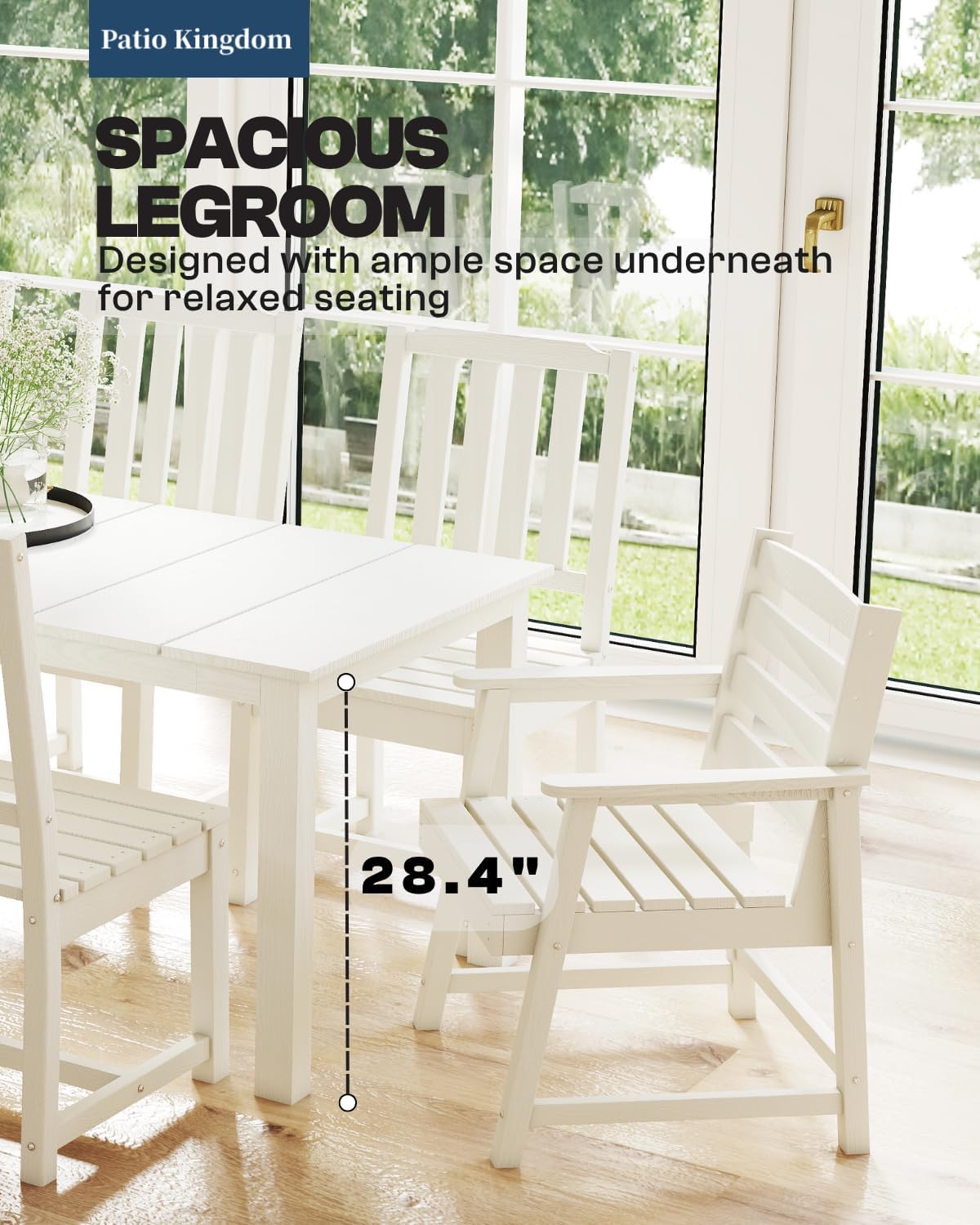 9-Piece White Outdoor Dining Set with White 15FT Large Patio Umbrella, 75.2'' HDPE Table & Chairs for 8, Weather-Resistant Furniture with Umbrella Hole for Patio, Lawn, Poolside