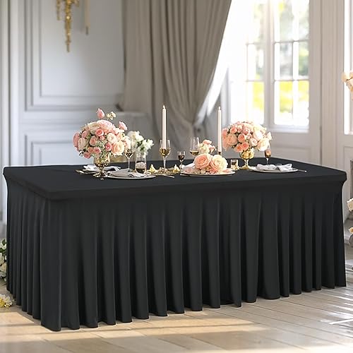Miniatura 5 de Paquete de 6 manteles de elastano negro para mesas rectangulares de 6 pies, fundas de mesa de elastano elásticas de 6 pies, mesas rectangulares sin