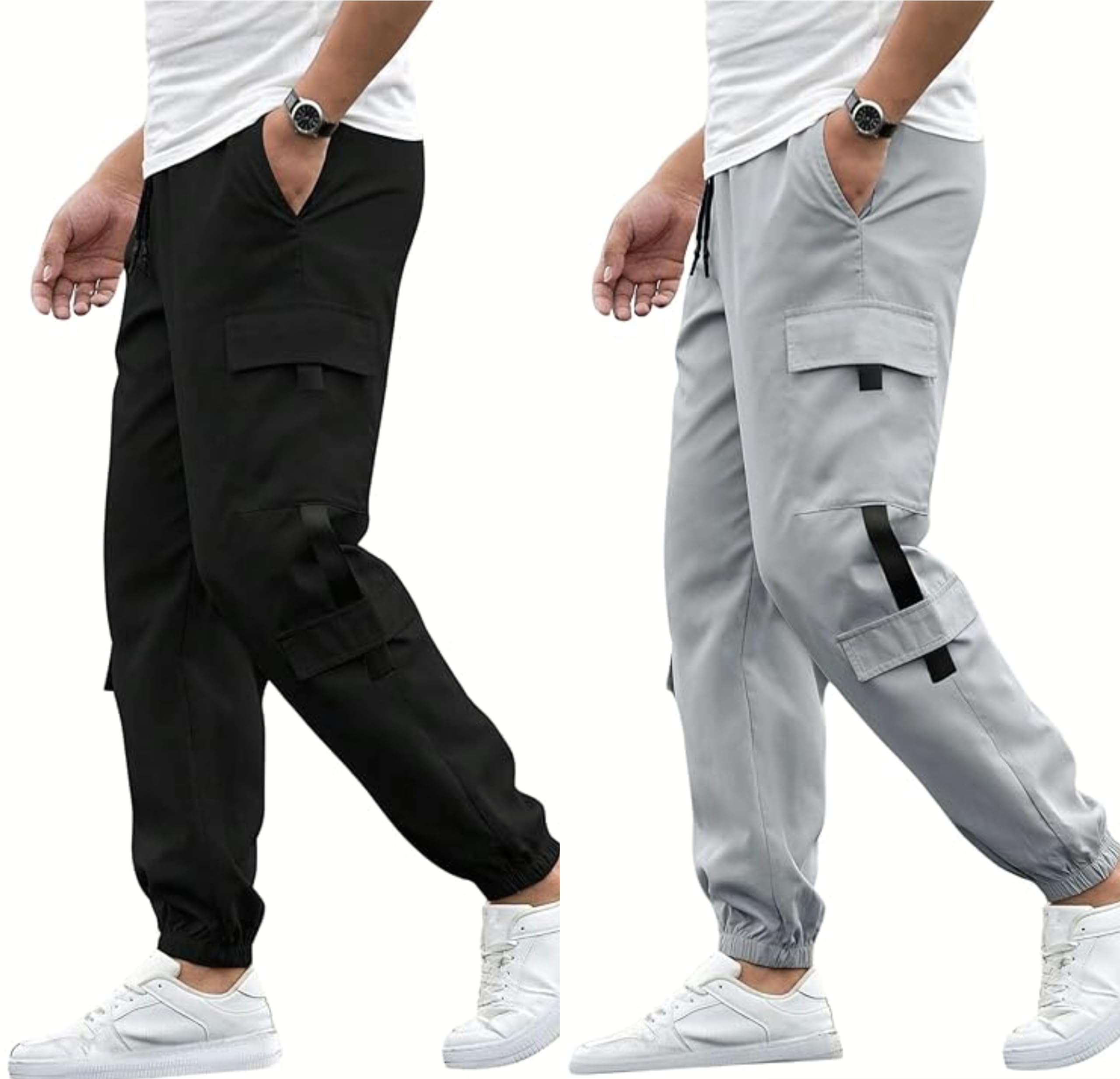swastik aparels Swastik Apparels Men's Track Pant Combo | Track Pants | Lower | Joggers | Combo of 2 | Pack of 2 Pant | Cargo Pant (BLK+LGR)-picture-20
