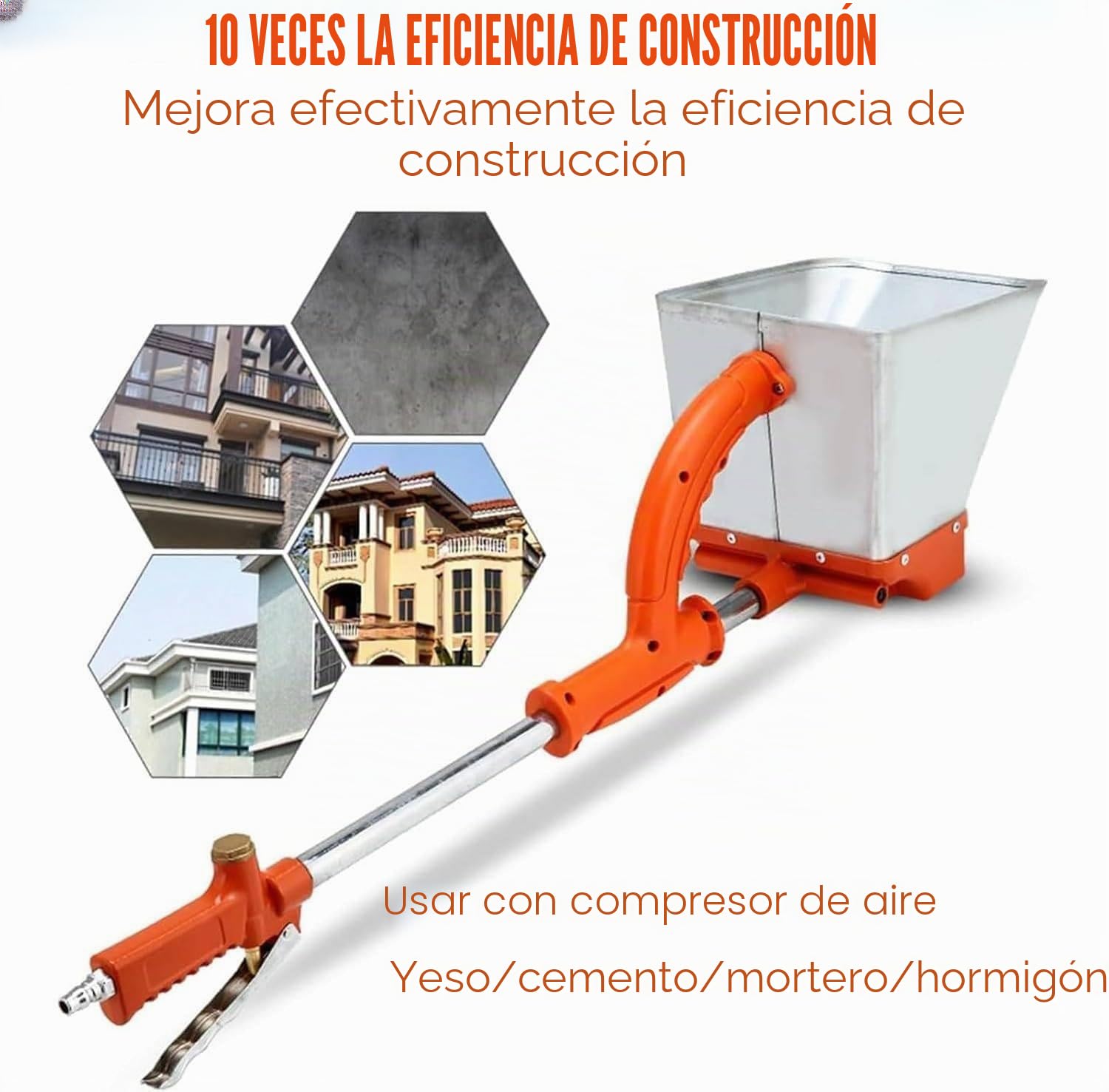 Pistola de pulverización neumática para cemento, tolva de aire automática para aplicación de hormigón, mortero y yeso, ideal para pintar gotelé o superficies de yeso