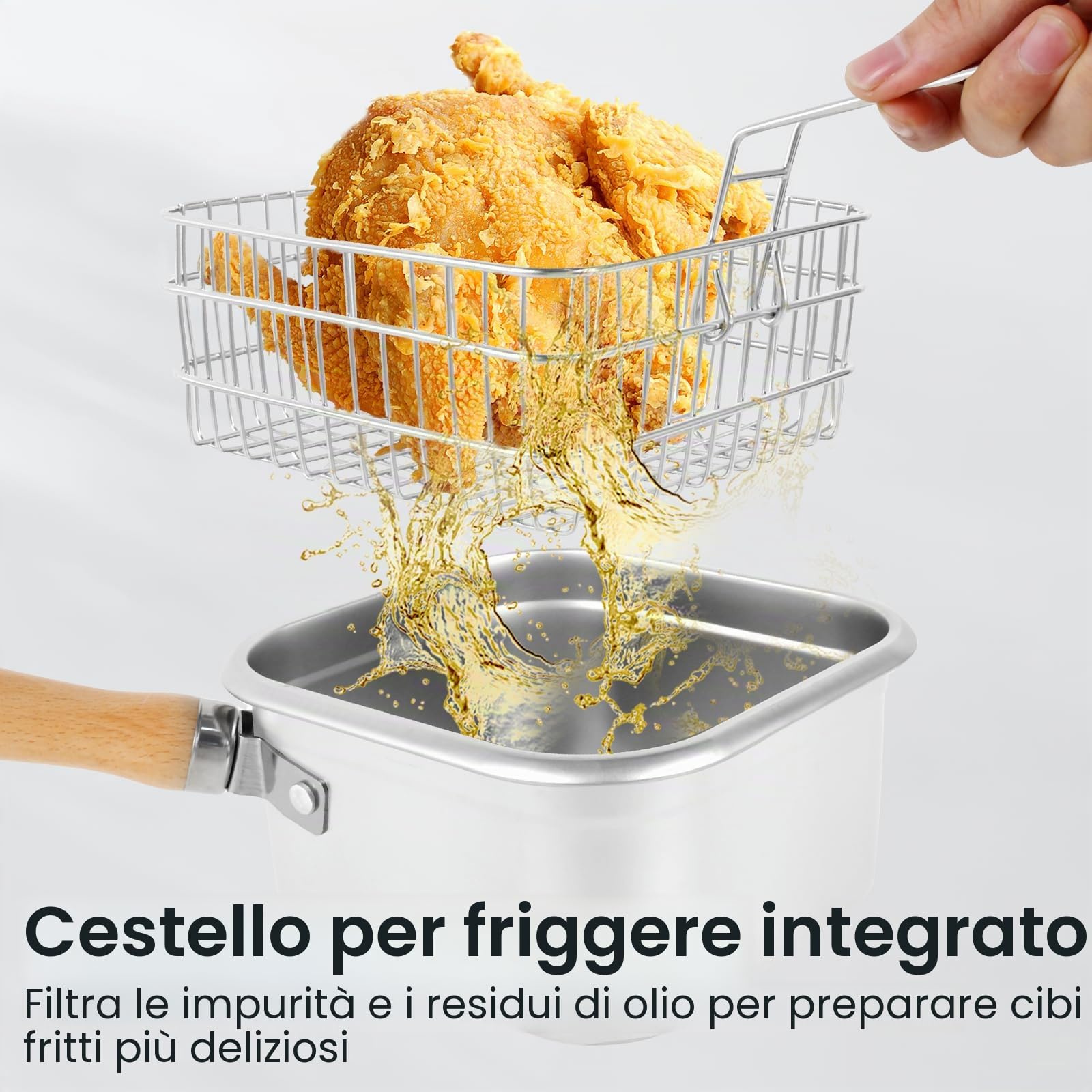 Padella di frittura in acciaio inossidabile in pentola friggitrice con cesto e maniglia padella profonda quadrata con coperchio multifunzionale friggitrice per friggibili pollo e patatine xiangbaoshan