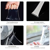 Vista 7 de 3 rollos de cinta adhesiva de doble cara, nano, cinta adhesiva transparente, cinta adhesiva sin rastro, extraíble, lavable, reutilizable, adecuado