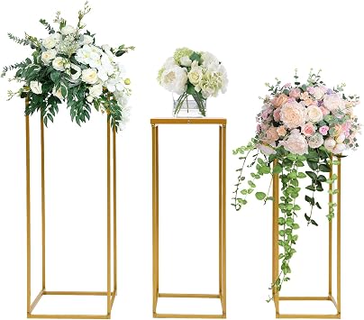 3PCS Metal Plant Stand Sets Metal Flower Stands,Pedestal Stands for Party Living Room Patio Decoration Tall Centerpiece Stands Planter Supporting Garden Home Decor Gold