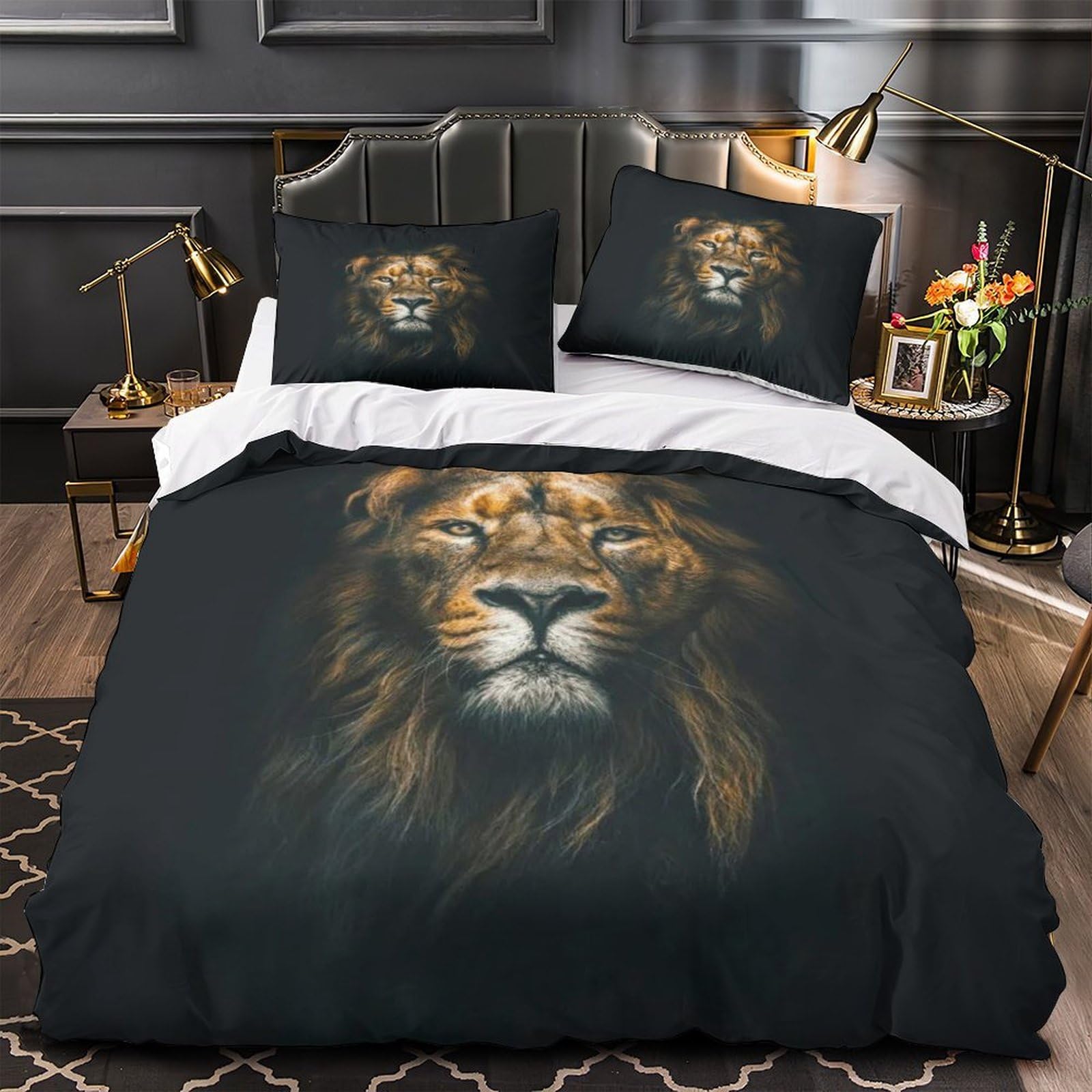 Parure de lit lion microfibre hypoallergique et résistante 220x240cm