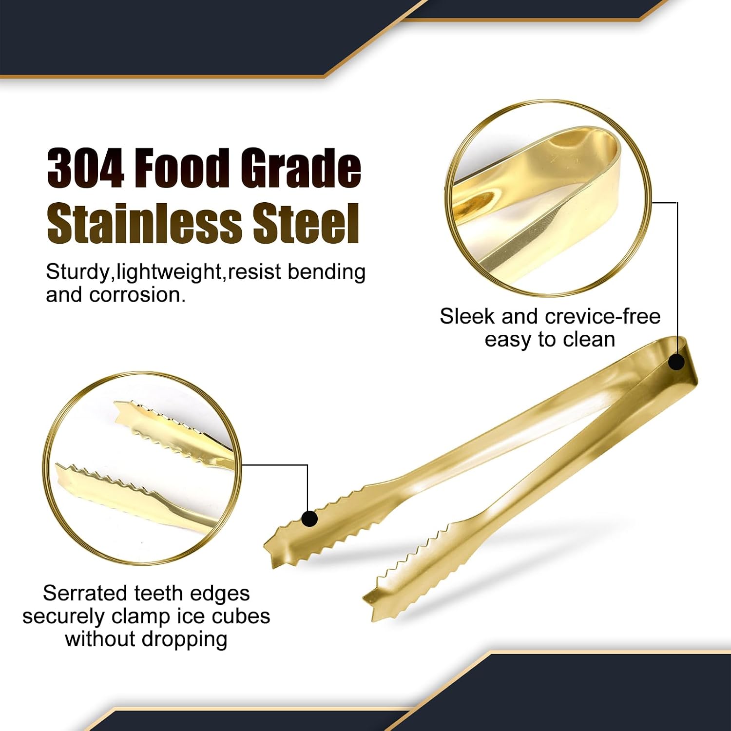 WAFJAMF Ice Tongs for Bucket,7 Inch Bar Serving Tongs, 304 Stainless Steel,-Plated-for Party Kitchen Restaurant (2-Pack)