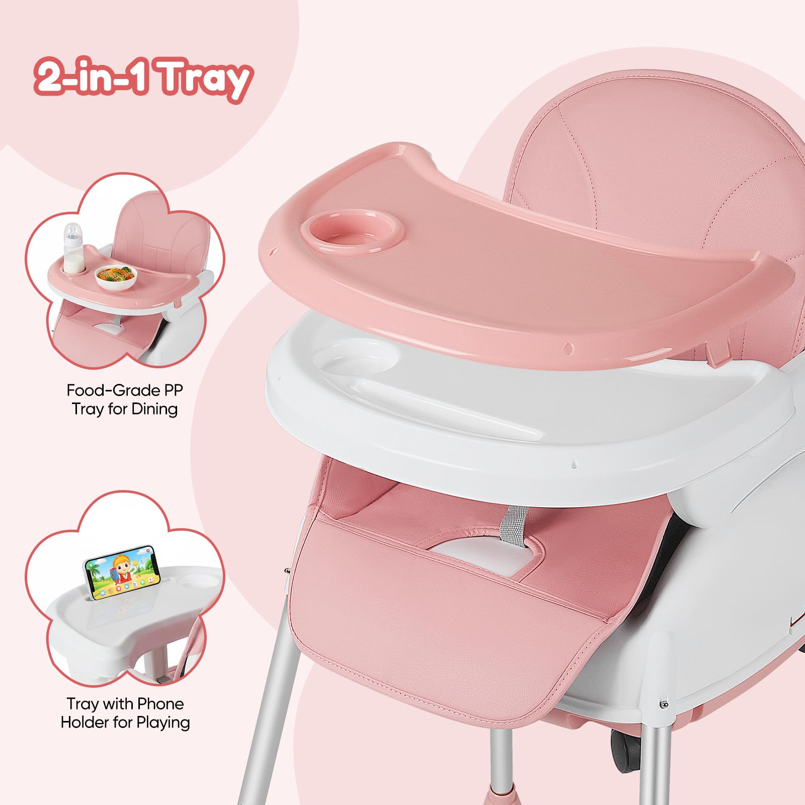 Trona 3 en 1 – Trona plegable para bebés con arnés de 5 puntos y bandeja extraíble; ajustable para niños de 6 meses a 5 años, soporta hasta 50 kg