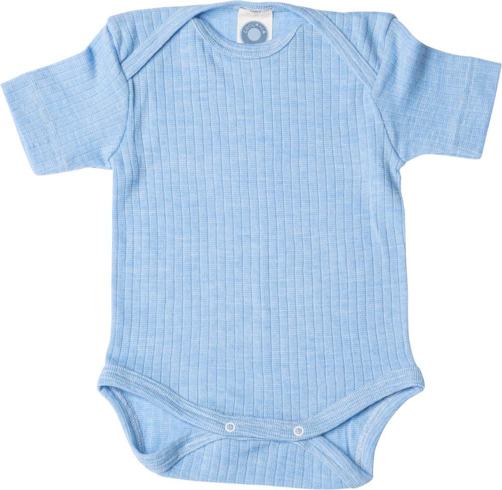 Cosilana Baby Bodysuit Short-Sleeved 91052 BW/Wool/Silk (Mottled Blue, 98-104), Flecked with Blue, 98-104 cm