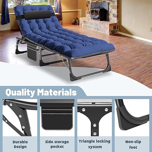 Miniatura 7 de Slsy Camas para Dormir para Adultos, Sillas de Salón Plegables de 5 Posiciones al Aire Libre, Cama Plegable Portátil para Camping en la Playa,