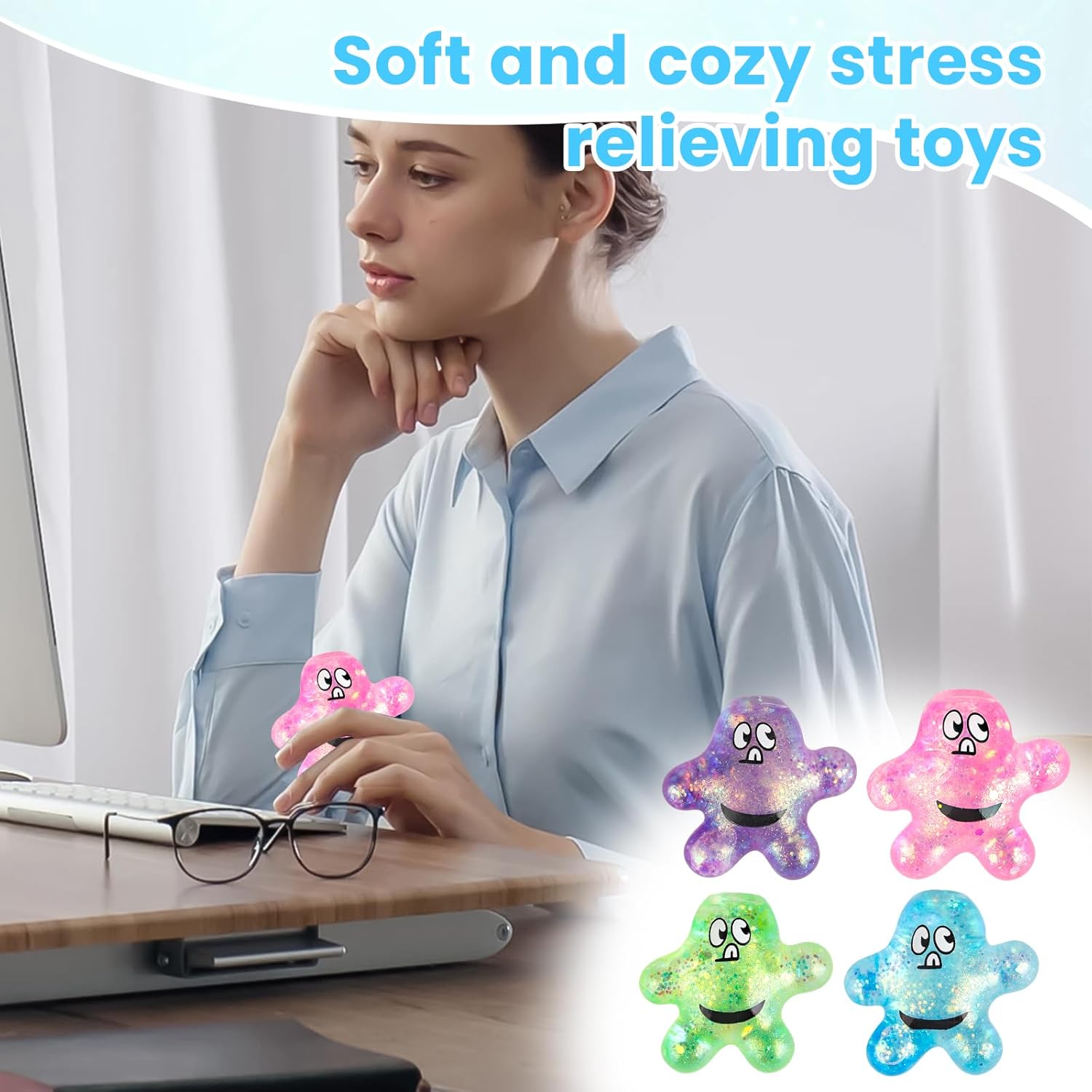 Taba Squishy Toys ，4Pack Marine Life - Starfish Kawaii Stress Relief Fidget Sensory Toys, Soft Silicone Squeeze Gifts for Children, Teens, and Adults
