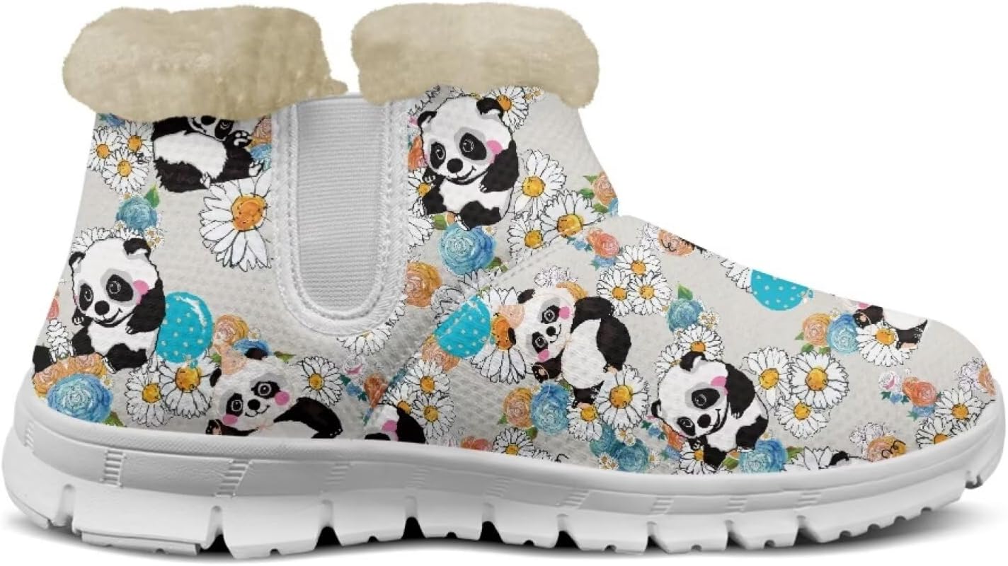 chaqlin Panda Snow Boots Winter Boots for Women Ankle Anti Slip Wide Flat Heels Casual Outdoor Boots Cozy Flannel Plush Keep Warm Boots