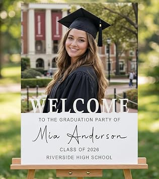 Eadabok Graduation Welcome Sign, Ship Next Day Custom Photo Graduation Party Welcome Poster, Grad Party Sign, Graduation Decorations, Gifts for Student Graduates