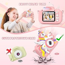 Kids Camera Toys Digital Camera for Girls Boys, Christmas Birthday Gifts for Kids Age 3-12, Selfie 1080P HD Video Digital Camera for 3 4 5 6 7 8 9 10 Year Old Girls with 32GB TF Card