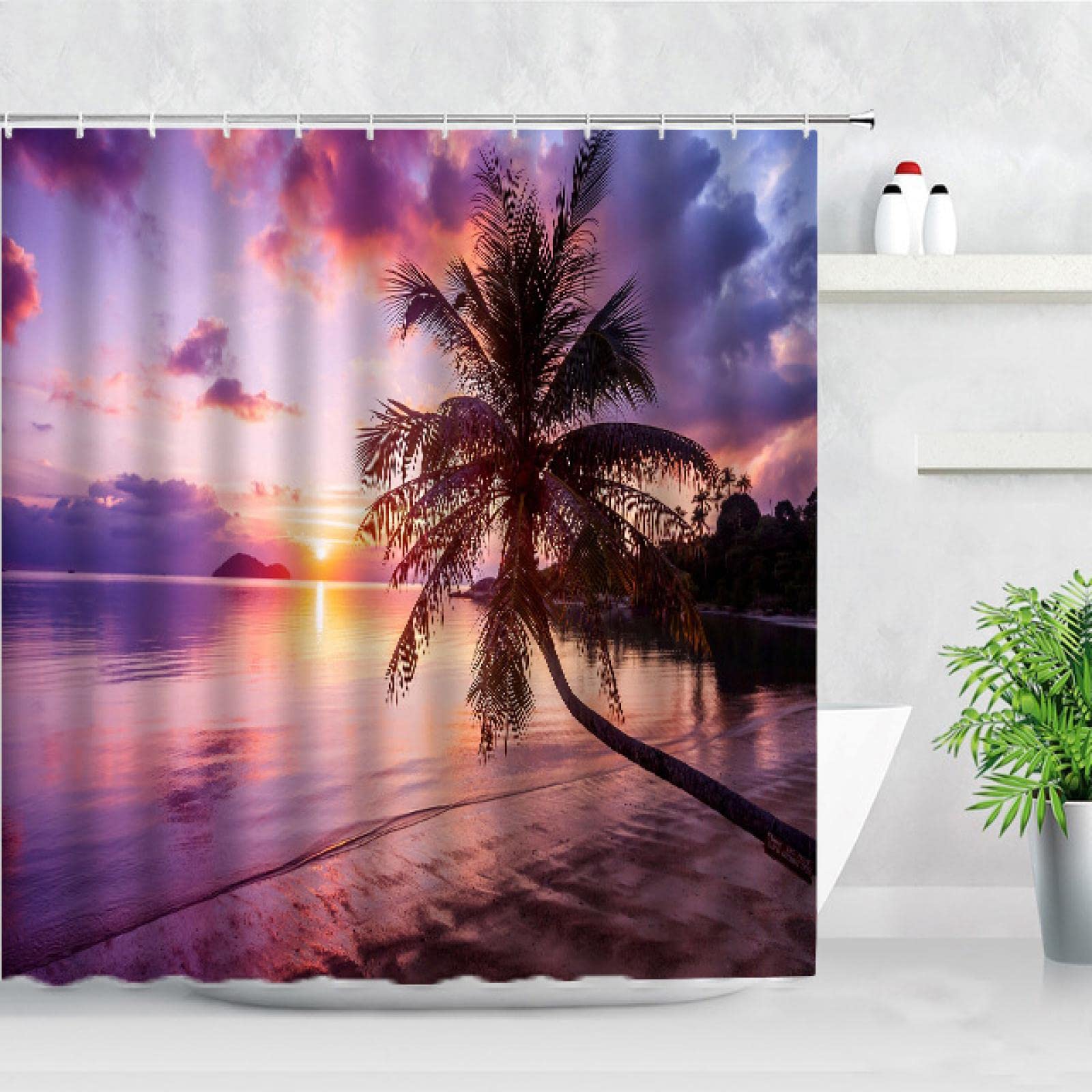Rideau de douche étanche anti-éclaboussures paysage noir 120x200