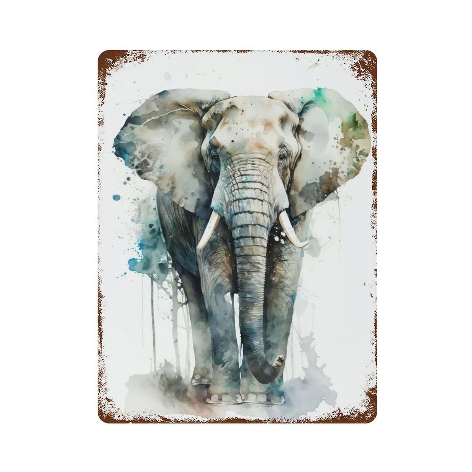 Rust Effect Elephant Watercolor Rusty Metal Tin Sign 15.7"x11.8", Old School Wall Decor for Basement, Hobby Room And Garage Decor