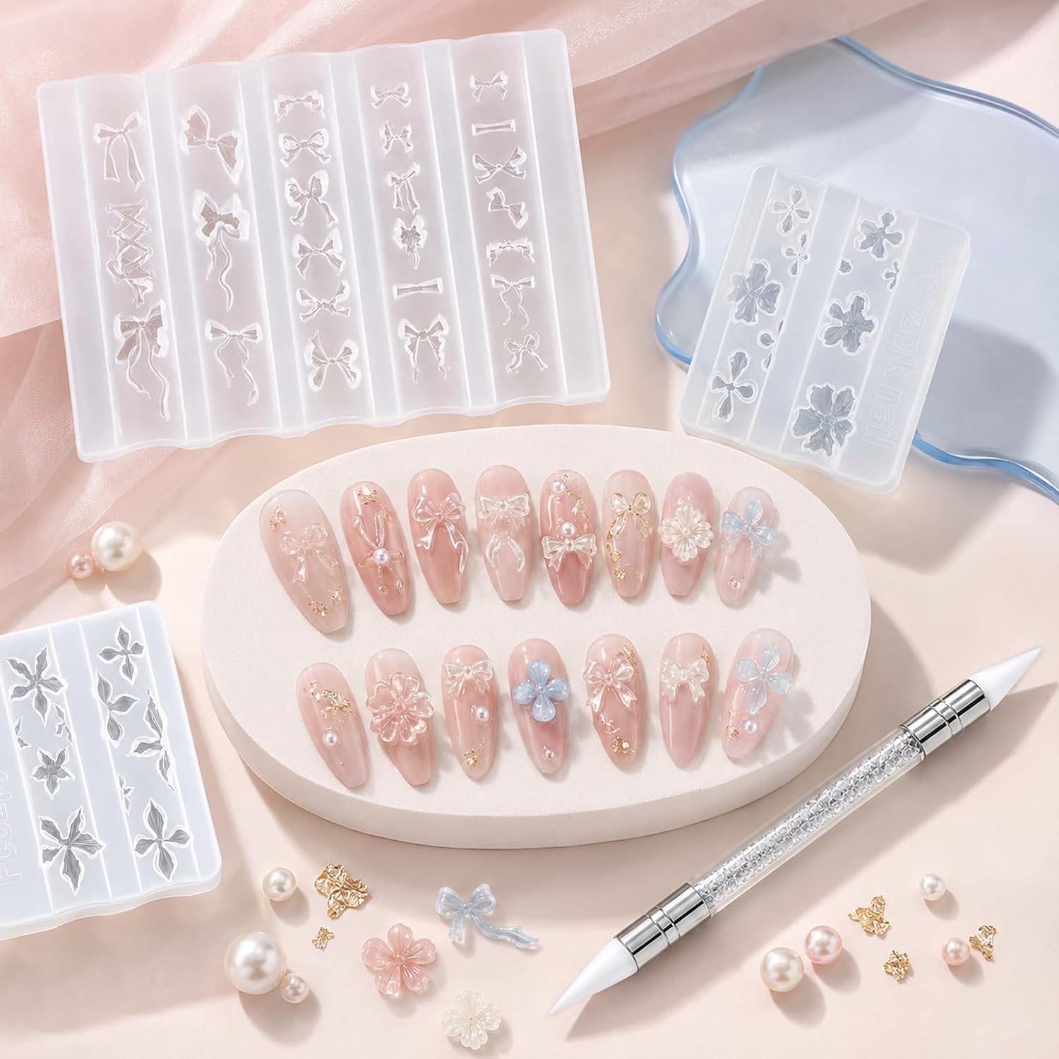 Andibro 2 Packs 3D Flower Mold for Nails, Silicone Flower Molds for Nails