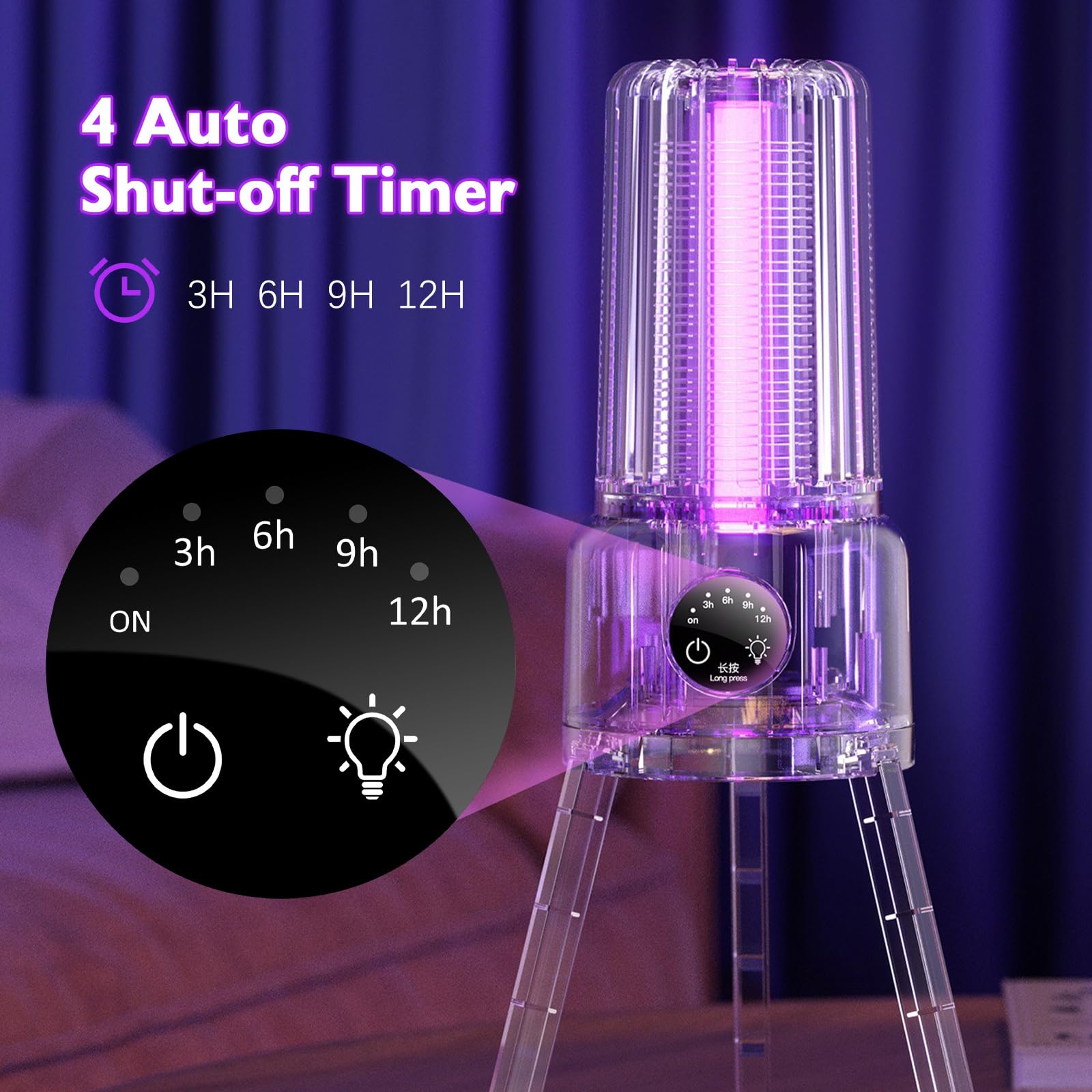 Insektenvernichter Elektrisch, 3-In-1 1200mAh Mückenlampe Mückenfalle Akku mit LED-Licht, 3600V Fliegenfalle Elektrisch Insektenfalle Moskito Killer mit 4-Timer für Innen Außen Camping Haus Garten