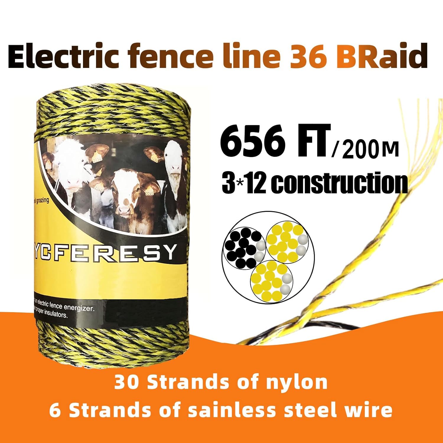 Upgraded Electric Fence Poly Wire 656 Feet 200 Meters and 50 Pcs Black Electric Fence Insulator Screw-in Insulator Fence Ring Wood Post with 1 Pcs Insulator Socket Tool