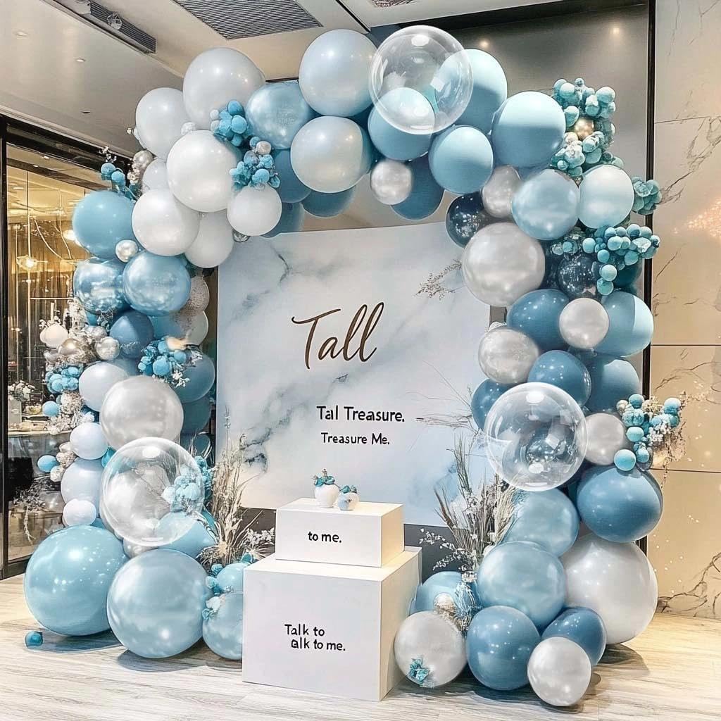 Dusty Blue and White Balloons Garland Double Stuffed Pearl Light Blue Bobo Balloon Arch Kit for Birthday Baby Shower Wedding Bridal Cinderella Frozen Winter Party Decorations - Image 7