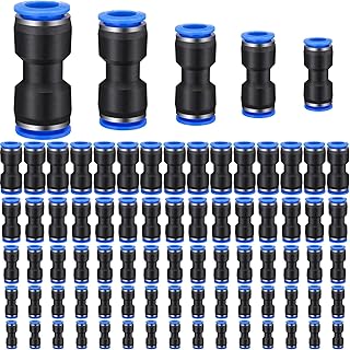 100 Pieces Air Hose Fittings Air Line Fittings Straight Push to Connect 4 6 8 10 12 mm Quick Release Pneumatic Connectors Plastic Straight Tube Connector Push to Connect Fittings for Tube
