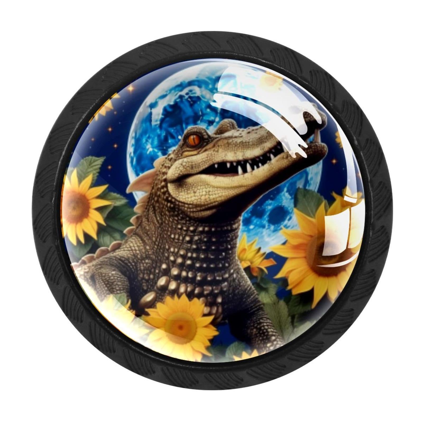 CHENZZZZ 4 Pieces Round Cabinet Knobs Crocodile Starry Sunflower Dresser Knobs Pulls Handles with Screws for Drawer Pulls Handles Knobs Door Knobs