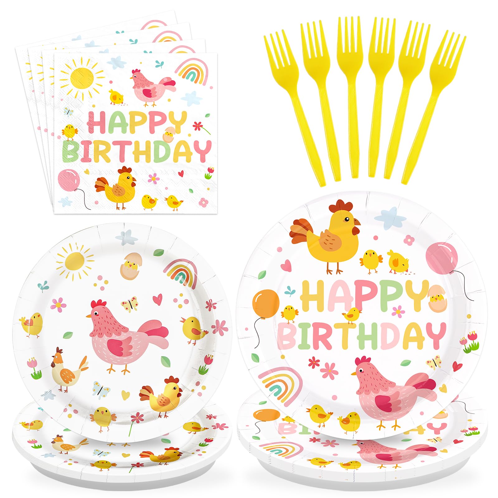 96Pcs Little Chick Chicken Birthday Party Decorations, Serves 24