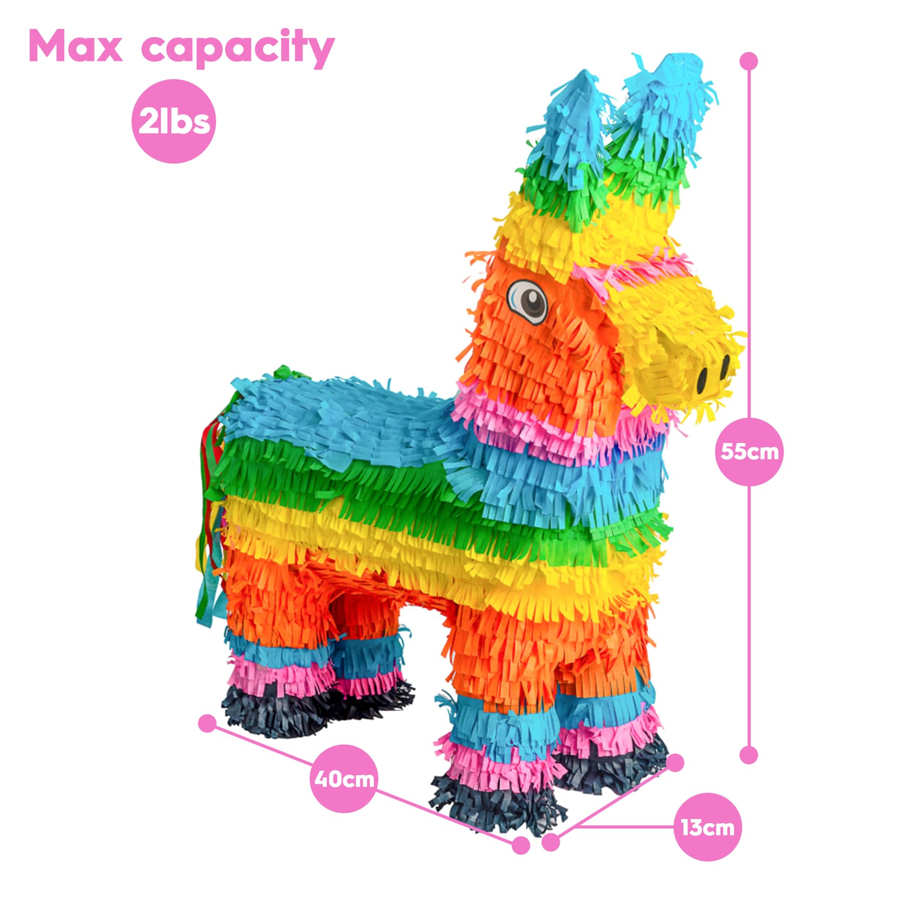 Fax Potato Donkey Cardboard Pinata, Stick et Bounked Roll Set - Remplissez Votre Propre décoration d'accessoires pour Enfants - W40cm x D13cm x H55cm
