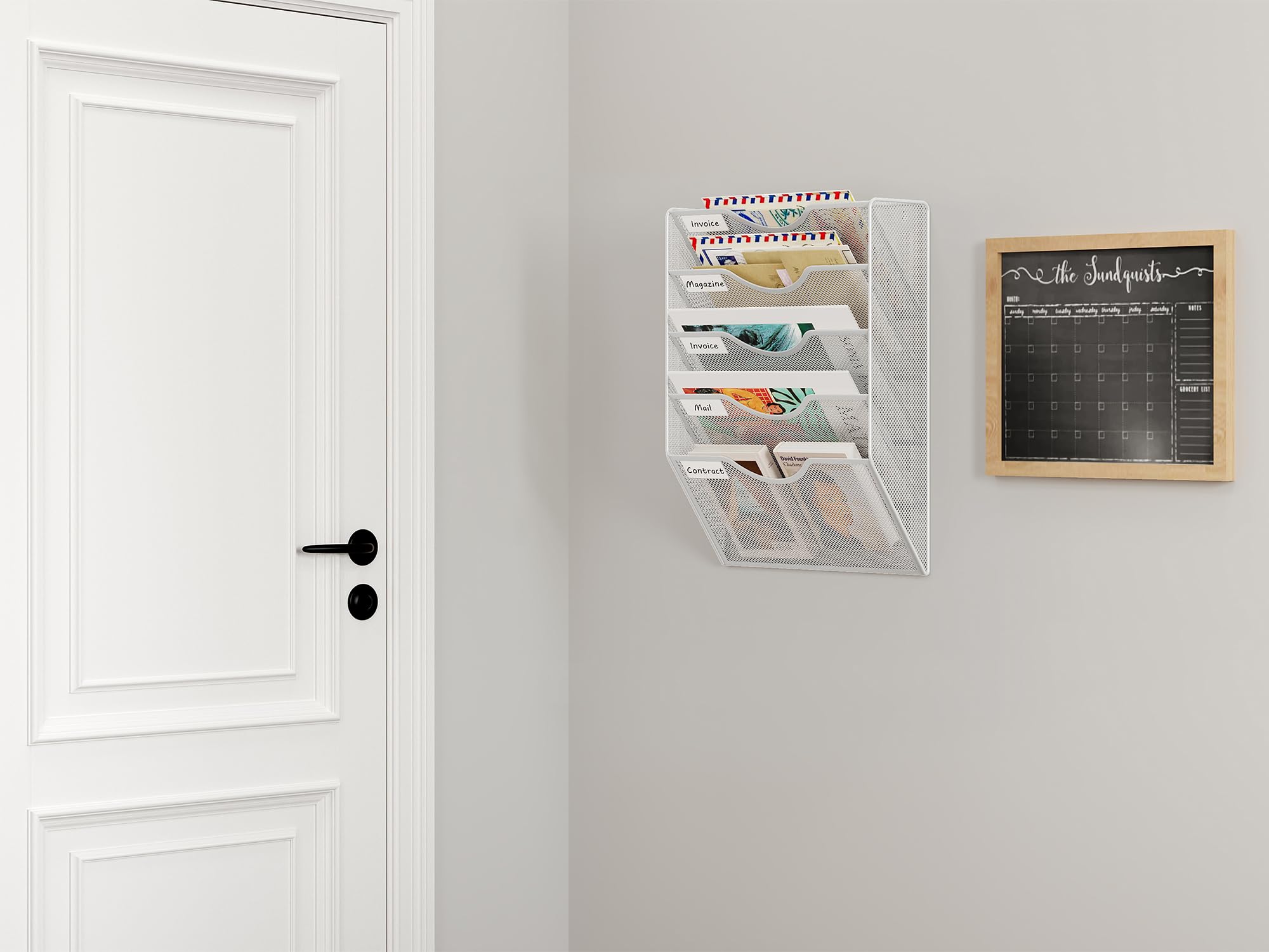 EasyPAG 5 Compartimento Metal A4 Soporte Revistas Pared Oficina Archivador de Pared Organizador Documentos Correo Pared Almacenamiento Archivos Revistero,Blanco